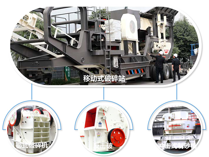 移動生產線標準配備設備，鄂式破碎機，反擊式破碎機，沖擊式破碎機